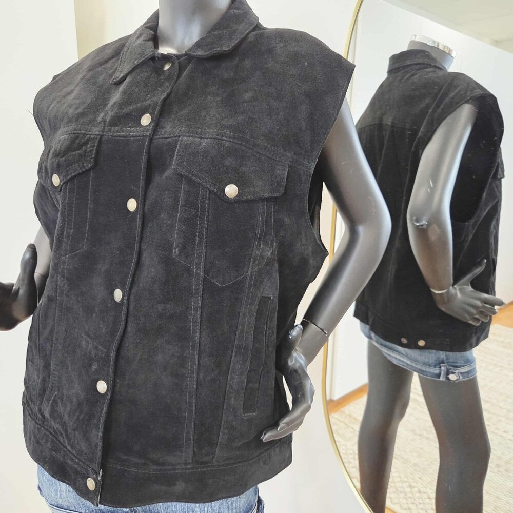 Les Cuirs Curzo Black Suede Vintage Vest Made in Canada G/L Fits men M/woman L